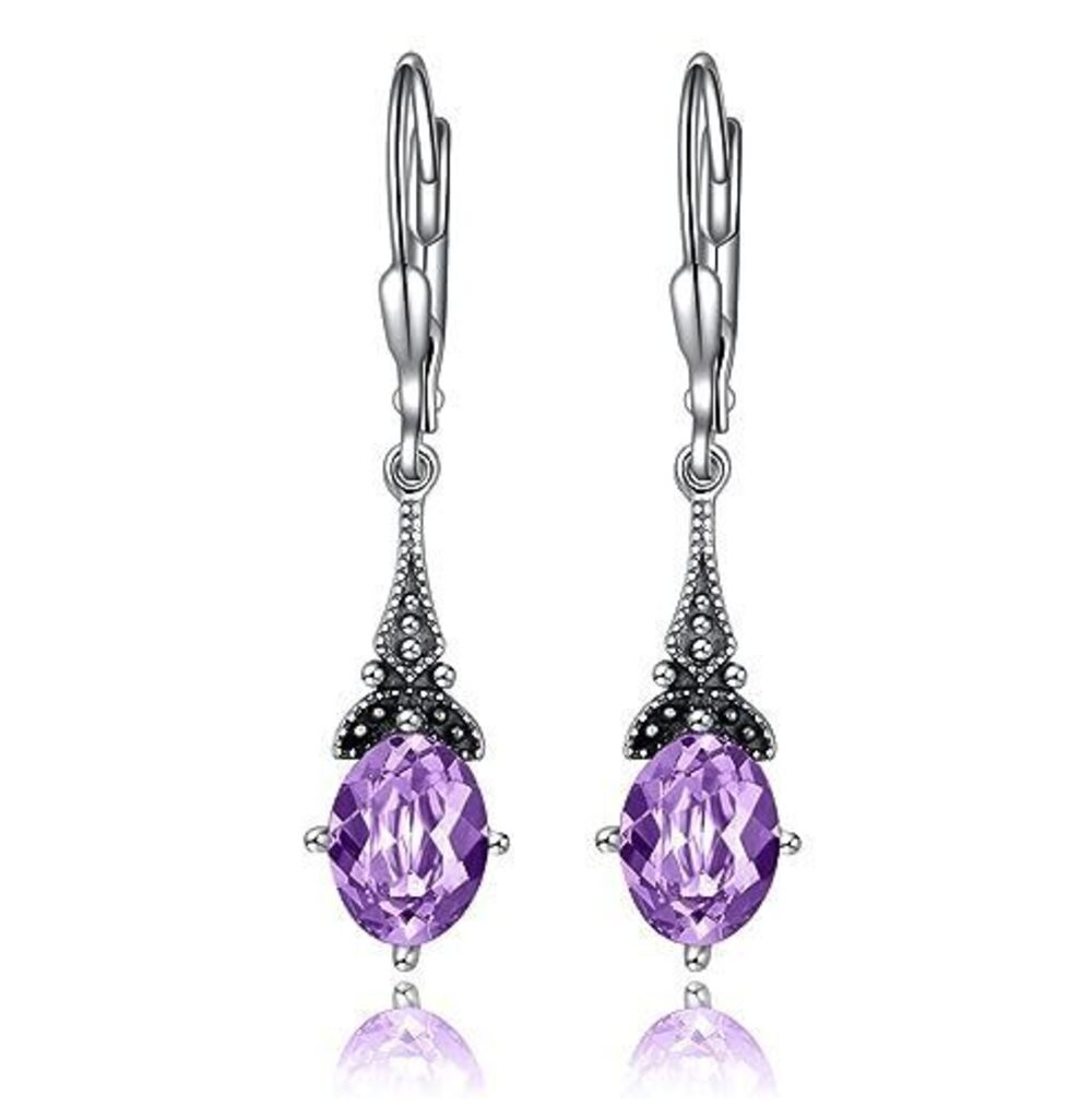 9301 Violet Purple Earrings 925 Sterling Silver Vintage Retro Leverback